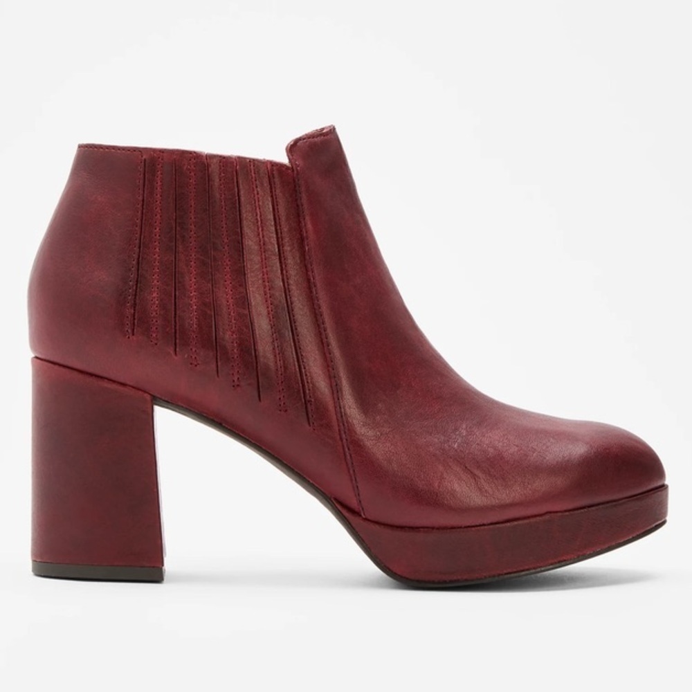 EILEEN FISHER Bird Burgundy Leather Platform Bootie Women’s Size 7.5